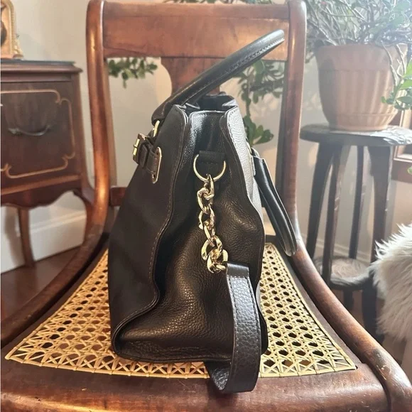 Michael Kors Hamilton Satchel Tote Bag Dark Brown Pebbled Leather Top Handle - Picture 5 of 11